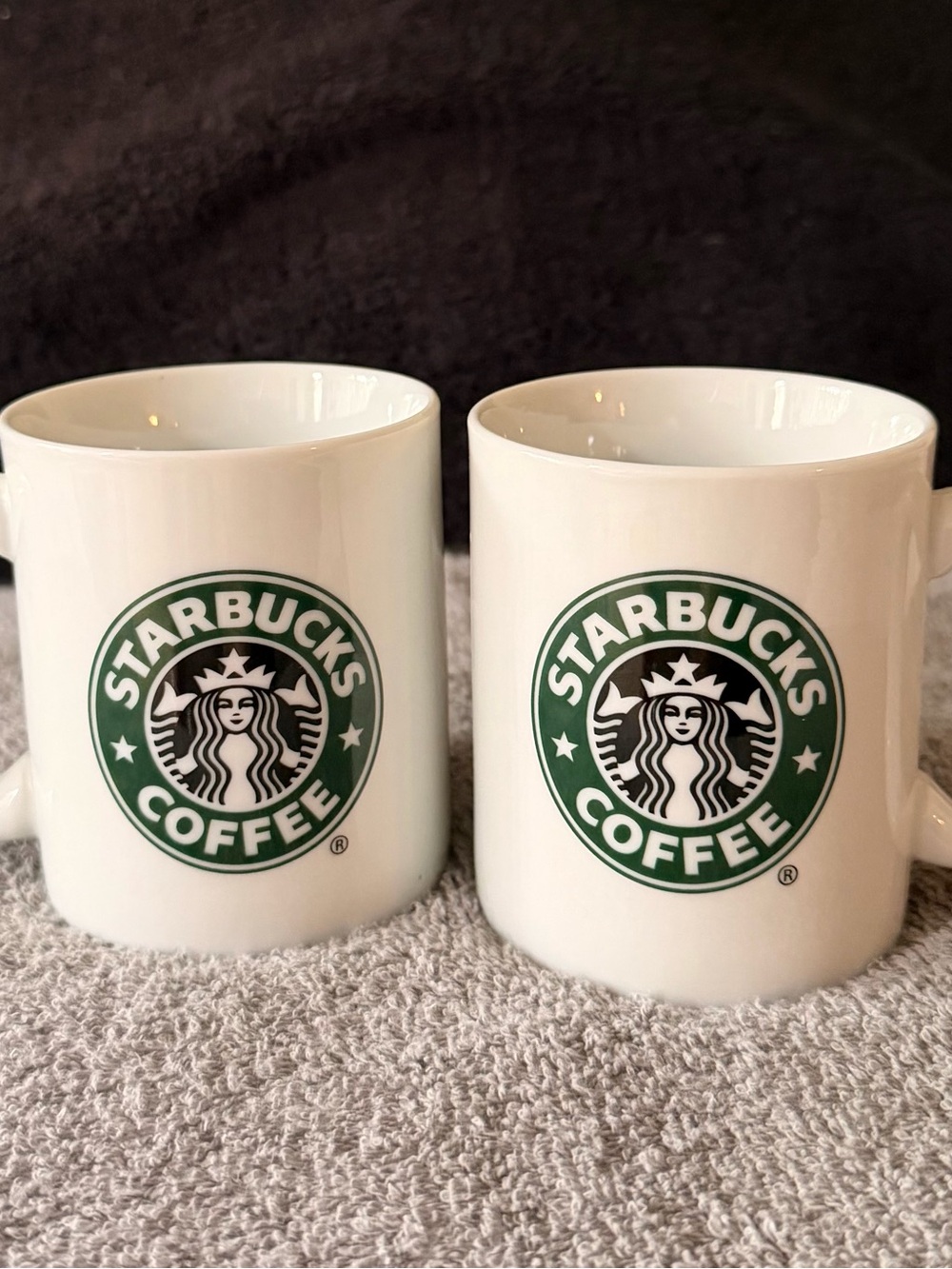 Starbucks White Mugs with Green Logo — Pair
